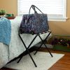 Black Metal Folding Luggage Rack with Khaki Fabric Straps