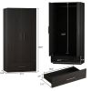 Modern Armoire Wardrobe Closet Cabinet with Storage Drawer in Black Wood Finish