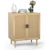 Mid-Century Modern Rattan Buffet Cabinet Sideboard Table in Brown Wood Finish