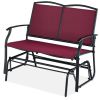 2 Seat Mesh Patio Loveseat Swing Glider Rocker with Armrests in Burgundy Red