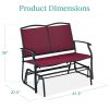 2 Seat Mesh Patio Loveseat Swing Glider Rocker with Armrests in Burgundy Red