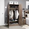 Bedroom Armoire Wardrobe Cabinet with Hanging Rail in Grey Brown Wood Finish