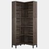 71-inch High Corner Bookcase Bookshelf in Dark Gray Wood Finish