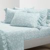 Full Size Polyester Blue Ruffle Floral 6 Piece Sheet Set