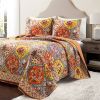 Full/Queen Boho Floral Lightweight Cotton Orange Mauve 3-Piece Quilt Set