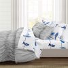 Full size Blue White Floral Birds on Wire Soft Polyester 6 Piece Sheet Set