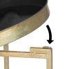 Gold Finish Metal Round Nightstand End Table with Removable Black Tray Top