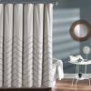 72-inch Grey Chenille Cotton Shower Curtain with Chevron Pattern