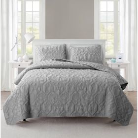 King Coastal Beach Embossed Starfish Seashell Seahorse Grey 3-Piece Quilt Set