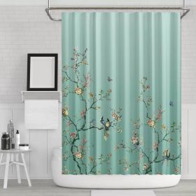 72-in. Teal Blue Green Floral Tree Bird Butterfly Japanese Style Shower Curtain