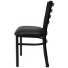 Black Metal Dining Chair with Slatted Back and Vinyl Seat