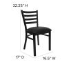 Black Metal Dining Chair with Slatted Back and Vinyl Seat