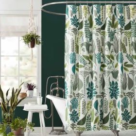 72 x 72 inch Cotton Poly Shower Curtain with Garden Leaves Herb Floral Pattern