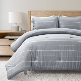 King/California King Blue Grey Off-White Stripe 3-Piece Comforter Set