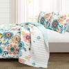 King size Lightweight Floral Teal Blue Pink White 3-Piece Polyester Quilt Set