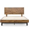 King Solid Wood Modern Platform Bed Frame with Adjustable Height Headboard