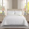 King size Ivory White Velvet Microfiber Polyester Reversible 3-Piece Quilt Set