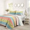 King size Blue Yellow Pink Ivory Boho Floral Reversible Lightweight Quilt Set