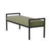 Modern Industrial Bed Bench with Black Metal Frame and Sage Green Velvet Cushion