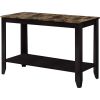 Sofa Table in Dark Brown Wood Finish with Faux Marble Top