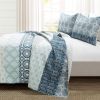 Full/Queen Lightweight 3 Piece Reversible Botanical Blue Damask Quilt Set