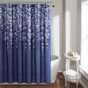 72-inch Navy Light Blue White Floral Vines and Flowers Shower Curtain