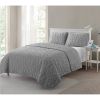 Queen Coastal Beach Embossed Starfish Seashell Seahorse Grey 3-Piece Quilt Set