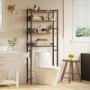 Over the Toilet Storage Freestanding Modern Black Metal Brown Wood Shelving Unit