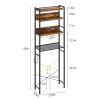 Over the Toilet Storage Freestanding Modern Black Metal Brown Wood Shelving Unit