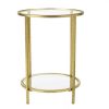 Round Accent Side Table Gold Metal Glass Top Bottom Shelf End Table