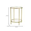 Round Accent Side Table Gold Metal Glass Top Bottom Shelf End Table