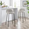 Set of 2 - Modern Low Back Barstool with Black Metal Frame and Beige Linen Seat