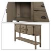 Solid Wood Farmhouse Sofa Table Cabinet with Storage Drawers in Rustic Taupe