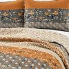 Full/Queen Orange Grey Boho Floral Birds Reversible Lightweight Quilt Set