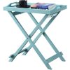 Folding TV Tray Bedside Table in Light Blue Teal Turquoise Seafoam Wood Finish