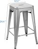 Set of 4 - 24-in. Indoor/Outdoor Backless Stacking Silver Metal Barstools