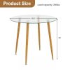 Modern 35.5-inch Round Glass Top Dining Table with Wood-Look Metal Legs