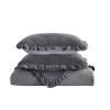 Twin Gray Charcoal Velvet Microfiber Polyester Reversible 2-Piece Quilt Set