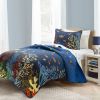 Twin 2 Piece Lightweight Ocean Navy Blue Clown Fish Coral Reversible Quilt Set