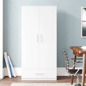 Modern Armoire Wardrobe Closet Cabinet with Storage Drawer in White Wood Finish