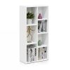 Modern 42-inch High Bookcase with 7 Open Shelves in White Wood Finish