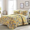 Full/Queen Yellow Blue Peacocks Floral Lightweight Polyester 3-Piece Quilt Set