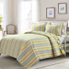 Full/Queen Yellow Blue Peacocks Floral Lightweight Polyester 3-Piece Quilt Set