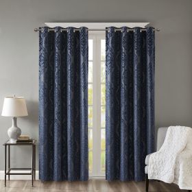 Knitted Jacquard Damask Total Blackout Grommet Top Curtain Panel(Only 1 Pc Panel) (Color: as Pic)