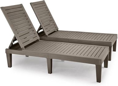 YITAHOME Chaise Outdoor Lounge Chairs Set of 2 with Adjustable Backrest, Sturdy Loungers for Patio & Poolside (Color: Taupe)