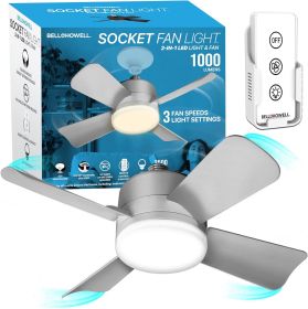 Socket Fan Light Original – Warm Light Ceiling Fans with Lights and Remote | with Replacement for Bulb/Ceiling (Blade Color: Silver)