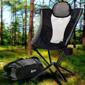 CLIQ Portable Chair - Lightweight Folding Chair for Camping - Supports 300 Lbs - Perfect for Outdoor Adventures (Color: Black - High Back)