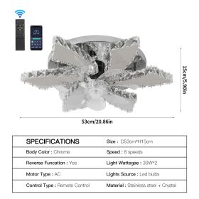 Modern Chandelier Ceiling Fan With Led Lamp Smart Remote Control Crystal Dining Room Fixtures Pendant Hanging Light Porch Lustre (Lampshade Color: ceiling fan)