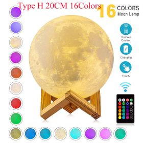 ZK30 Levitating Moon Lamp Night Light Floating 3D Printing LED Moon Lamp with Wooden Base and Magnetic with 3 Colors (Emitting Color: Type H 20CM16Colors)