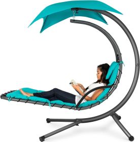 Best Choice Products Outdoor Hanging Curved Steel Chaise Lounge Chair Swing w/Built-in Pillow and Removable Canopy -Red (Color: Teal)